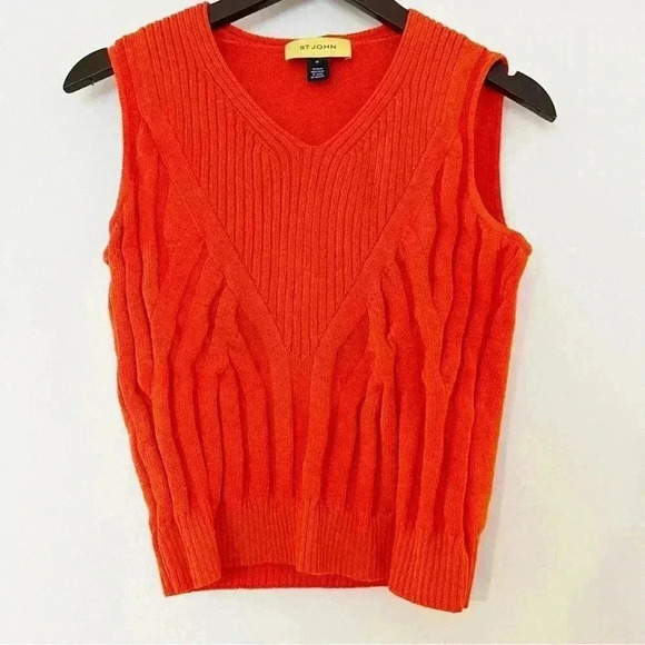 St. John Orange Wool Blend Knit Tank Top - Picture 1 of 6